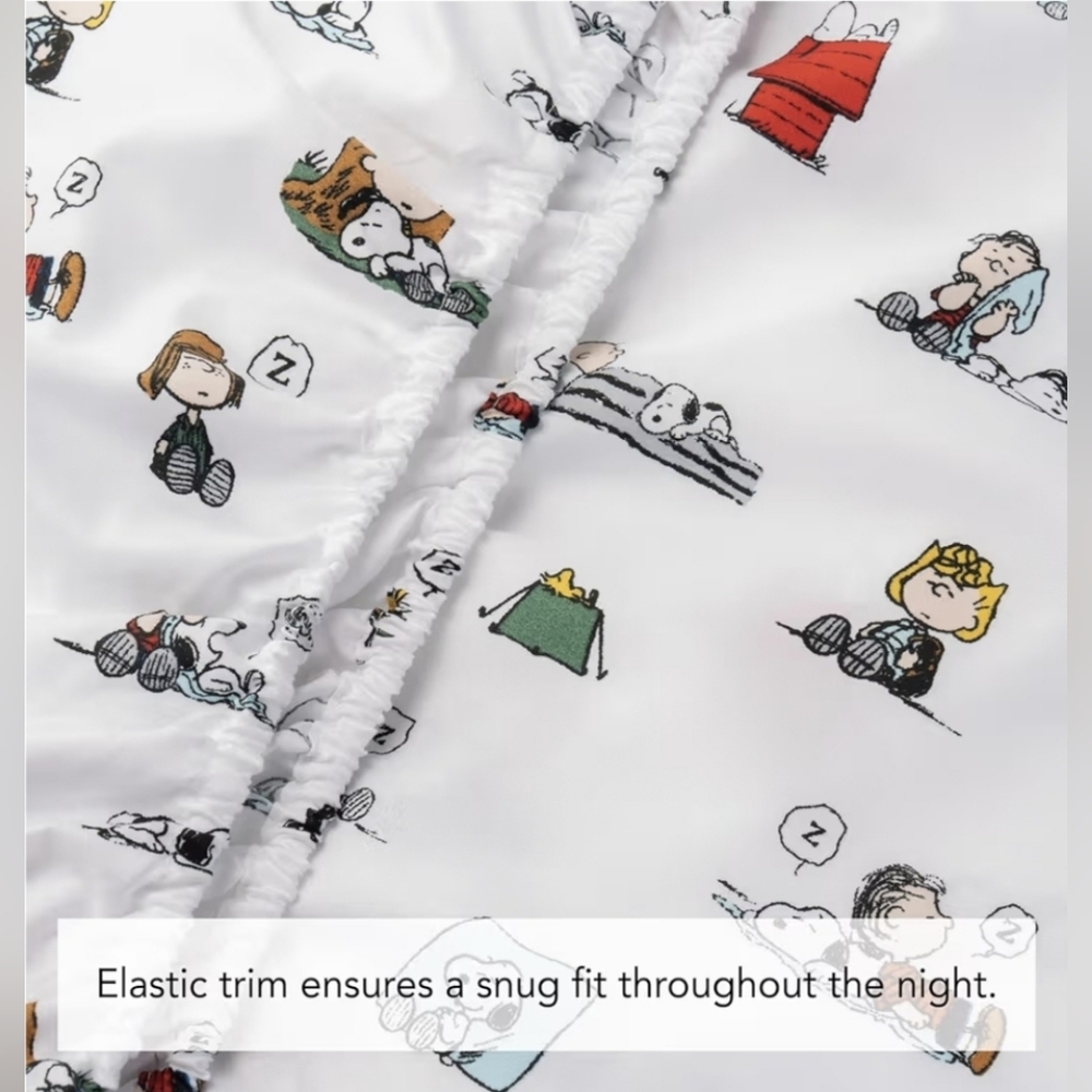 Peanuts Queen Sheet Set Berkshire Snoopy Sleeping Charlie Woodstock New Gift - Picture 3 of 6